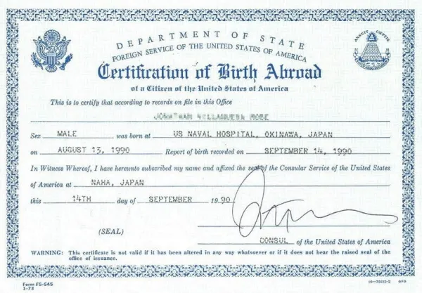 Certification of Birth Abroad