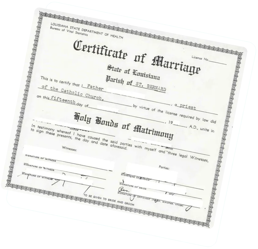 Marriage certificate with outline