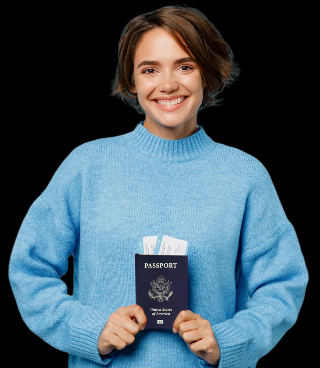 Smiling girl getting a passport renewal from HelloGov